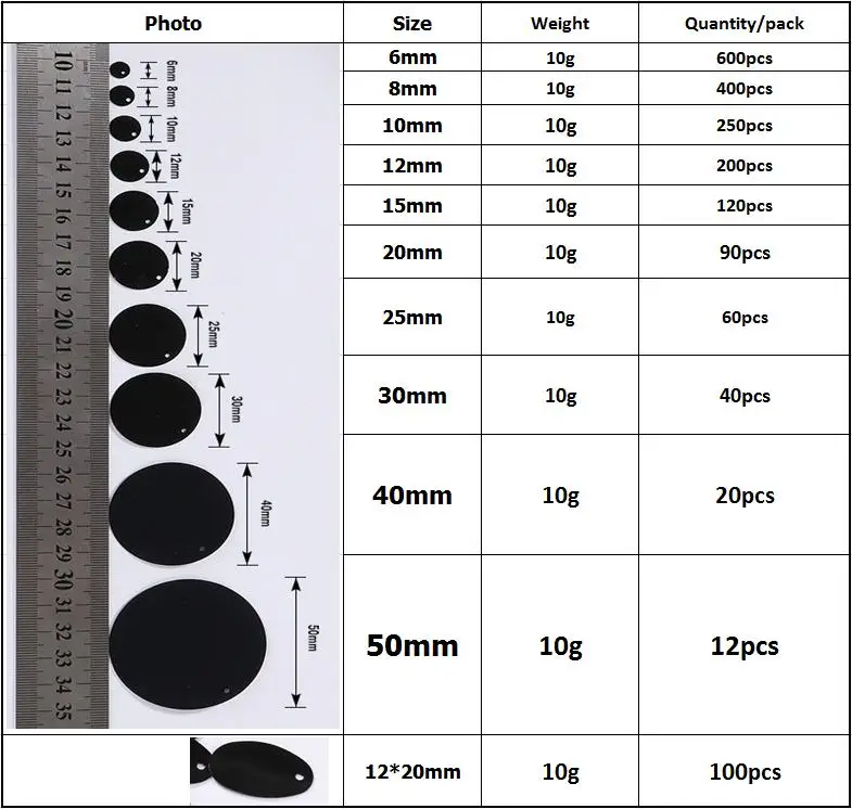 Black Sequins For Craft PVC Flat Round Oval Sequin Paillettes Women Full Dress DIY Sewing Accessoriies