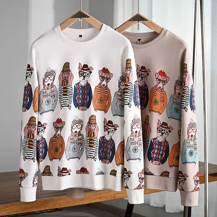 

Men's and women's cartoon pattern printed puppy sweater men's long-sleeved lovers fashion hip hop