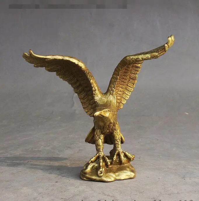 

11CM 4" Folk Chinese Feng Shui Brass Spread its wings Fly Eagle Hawk Animal Statue