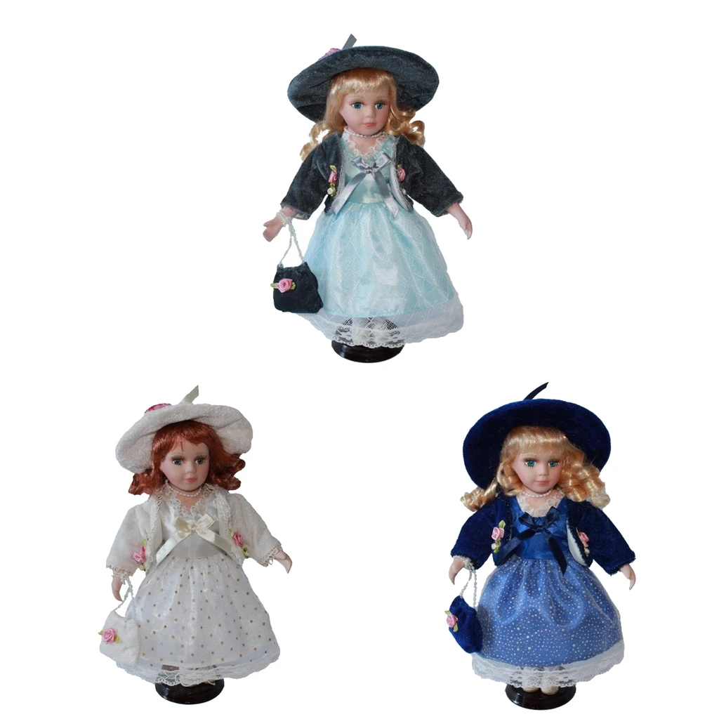 

30cm Victorian Porcelain Girl Doll with Princess Dress Coat Suit Home Display Decor