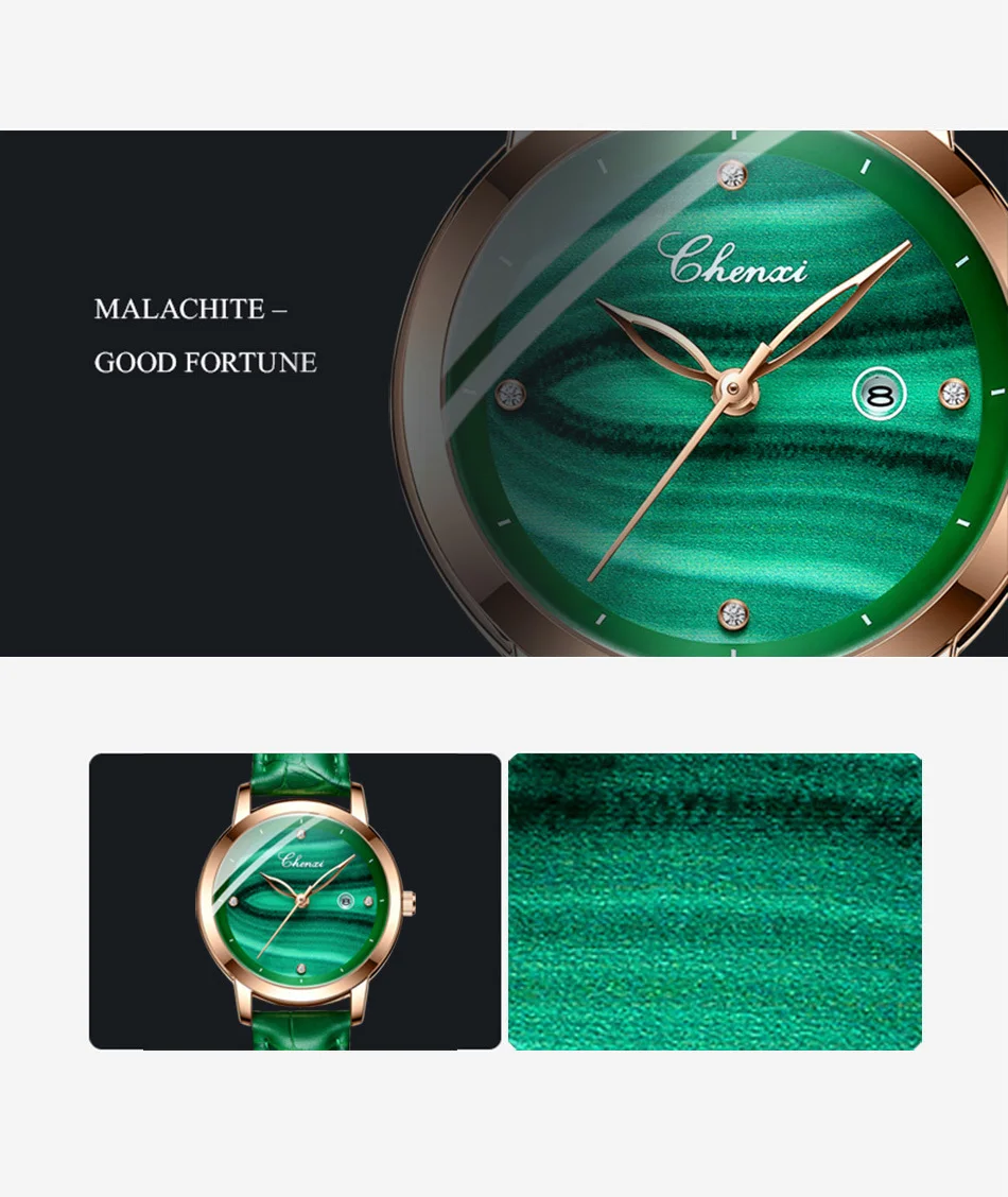 Montre-bracelet en cuir Antique Malachite pour femme, or rose, vert, Ins, montre populaire pour femme, cadeau unique, mode féminine