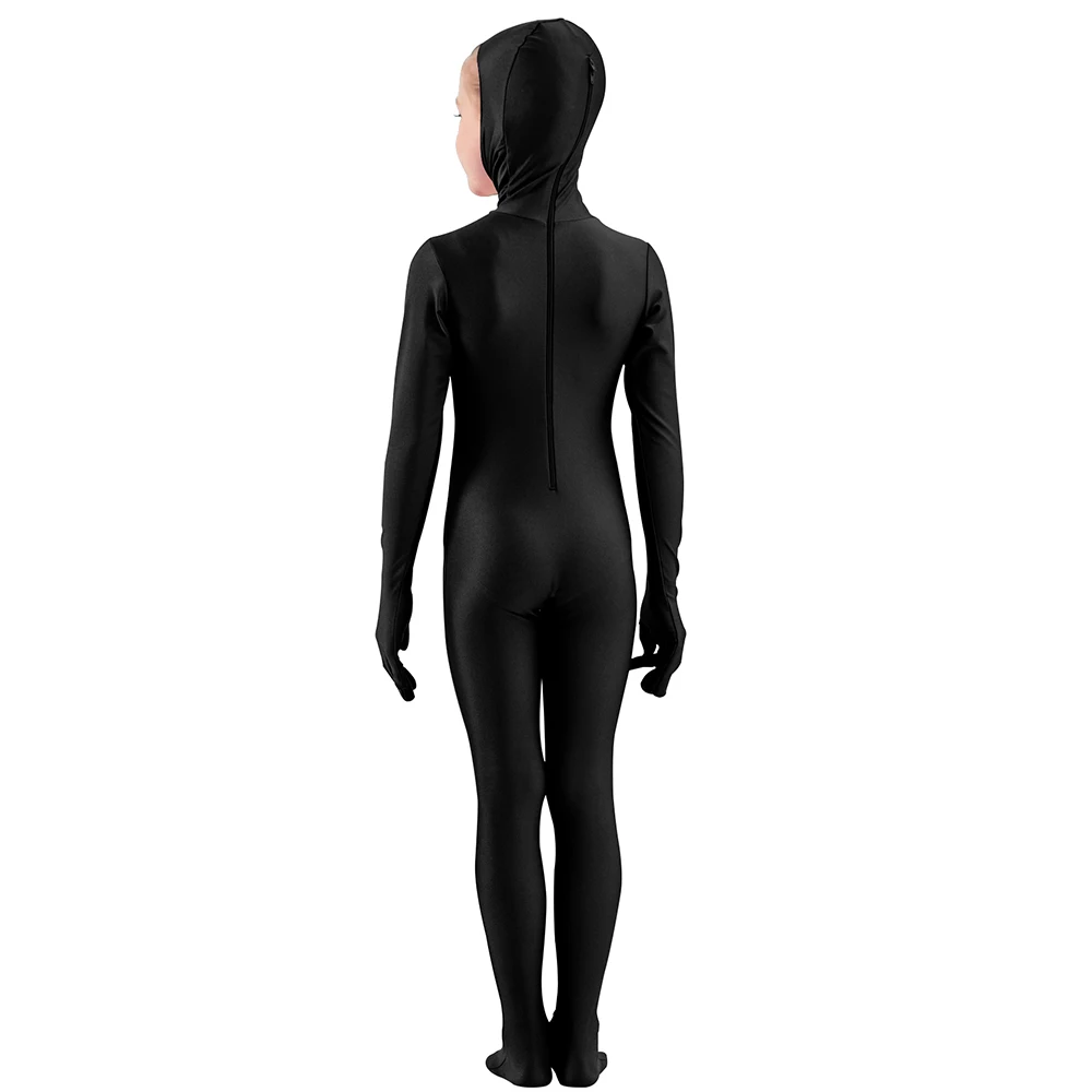 Speerise meninos rosto aberto preto zentai ternos uma peça collants corpo inteiro zentai elastano meninas cosplay traje de halloween para o miúdo