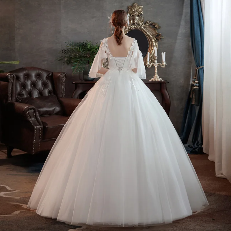 Robe de mariée de style coréen pour femmes enceintes, grande taille, longue, appliques en dentelle, robe éducative de mariage avec rebords, printemps, nouveau, 2021