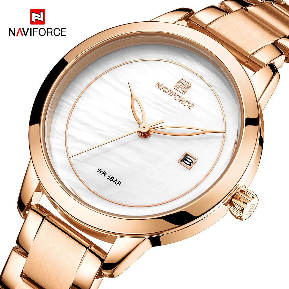 Rose Gold Watches For Women Quartz Wristwatches Ladies Top Brand NAVIFORCE 5008 Relogio Feminino Female Bracelet Clock Watch