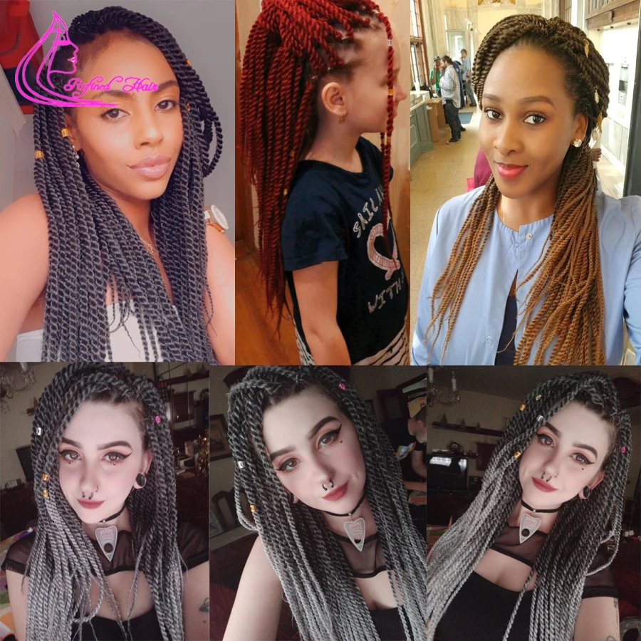 Refined Hair Handmade Crochet Braids Senegalese Twist Hair Ombre Synthetic Braiding Extensions For Woman Girls  22Strands/pc