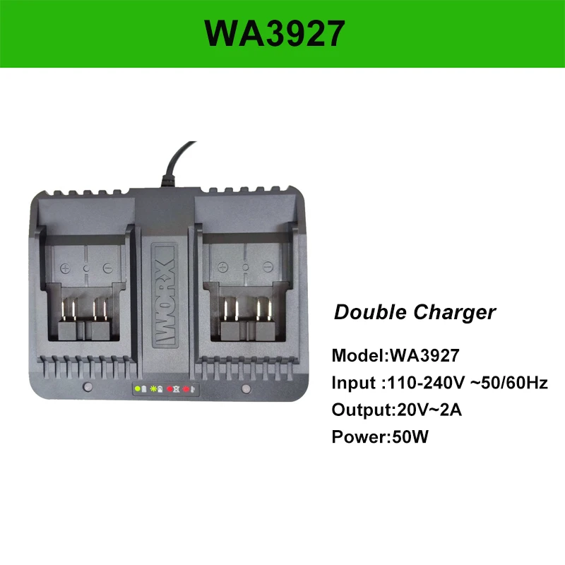Imagem -04 - Worx 20v Carregador de Bateria Interface Larga Carga Rápida Wa3924 Wa3927 Wa3922 Acessórios Eletrônicos Ferramentas Elétricas