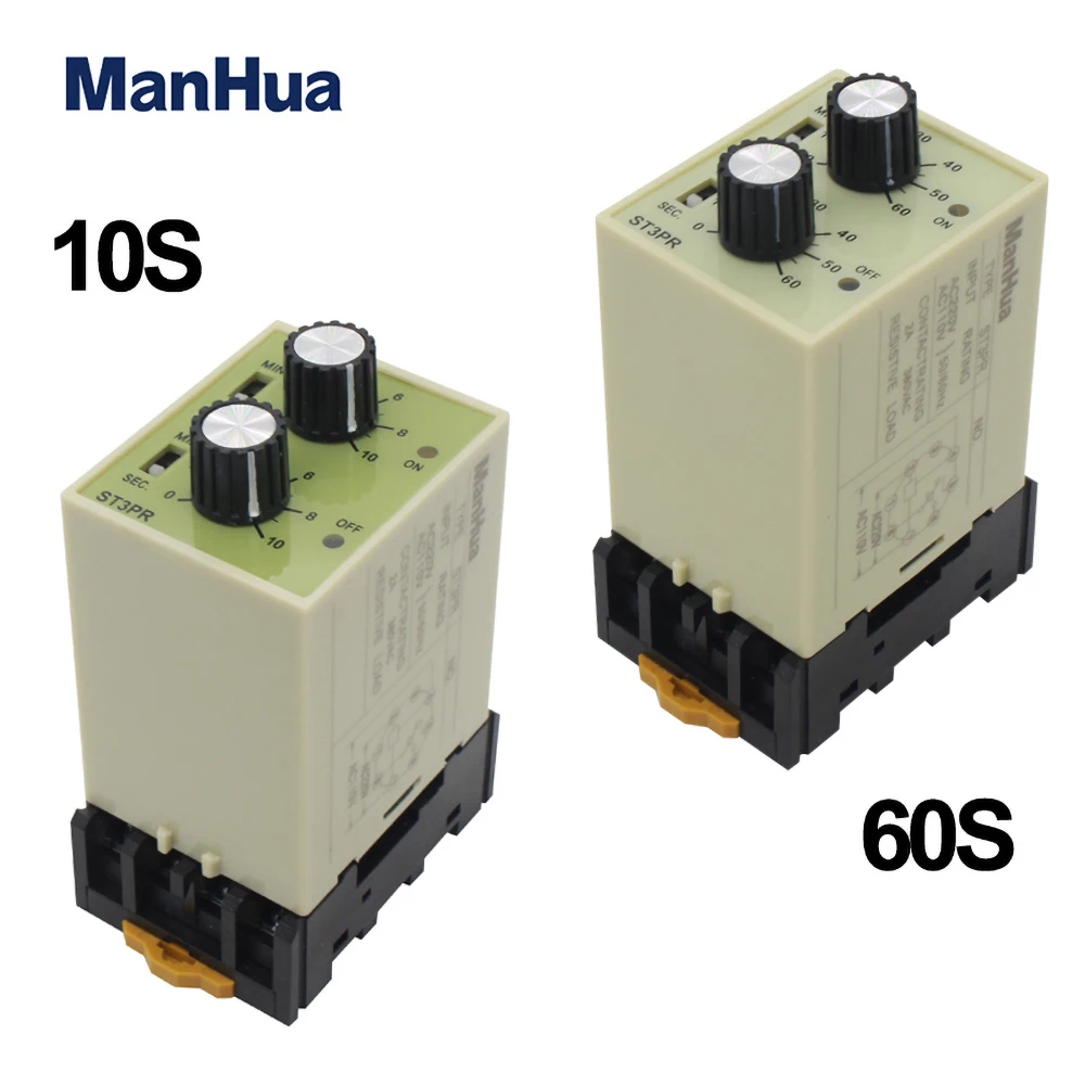 ManHua ST3PR electrical time relay twin timer relay with socket base