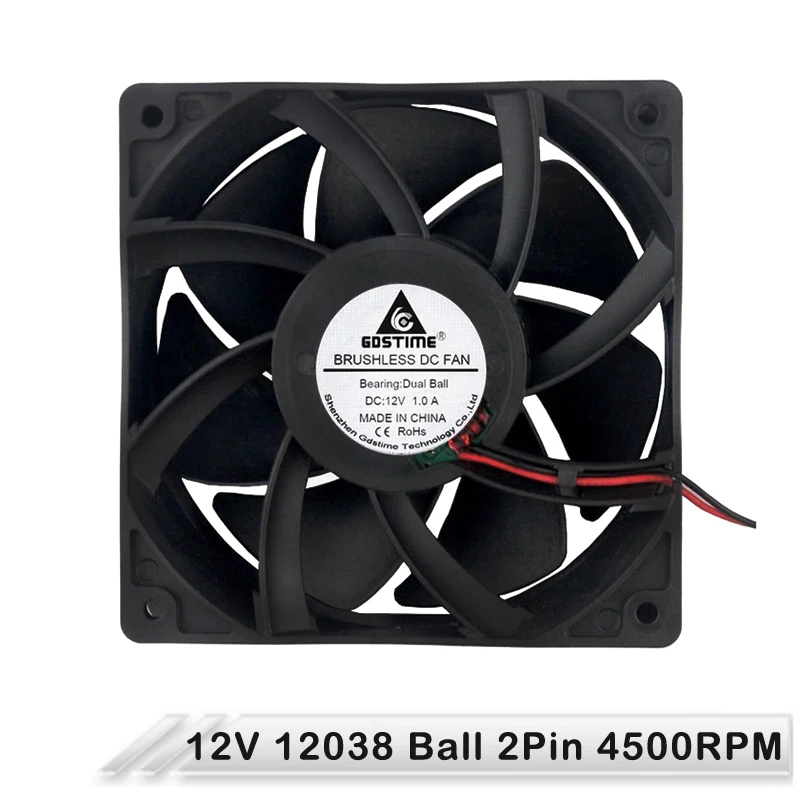 

1pcs 120x120x38mm High RPM Speed Air FLow Cooling Fans DC 12V 2Pin Ball Bearing 12cm 120mm Brushless Cooler Fan 4500RPM 1.0A