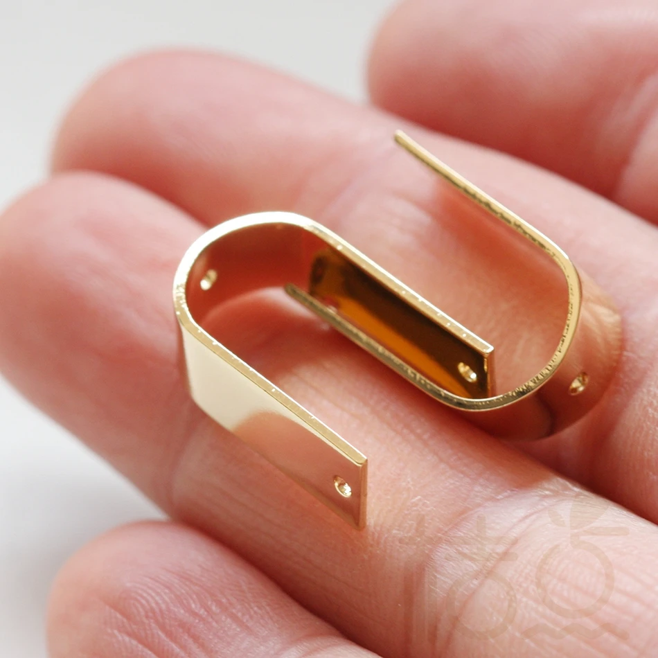 DIY Supply-Solid Brass Finding Bead Frame - U Shape with 3 Holes 19.9x12.5x6.9mm (3857C-V-228)