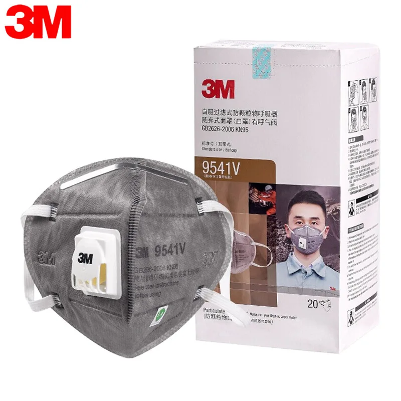 20pcs/Lot 3M KN95 9541V/9542V Disposable Black Mask Anti-particulate Carbon Respirator with Valve Smog Protective Mask GM954XX