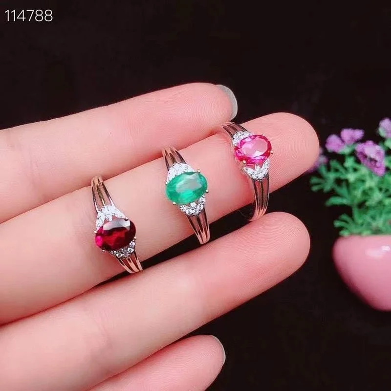 

Elegant 925 Silver Emerald Ring Natural SI Grade Emerald Silver Ring Sterling Silver Emerald Jewelry Romantic Gift for Girl