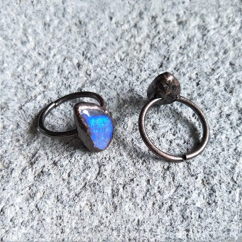 FUWO Hot Sale Natural Labradorite Ring With Antique Copper Plated Shiny Semi Precious Stone Jewelry Wholesale 5pcs/lot RG032