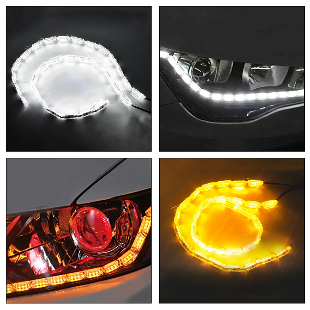 2 Stuks Drl 15SMD Vloeiende Flexibele Led Drl Dagrijverlichting Richtingaanwijzer Angel Eye Wit Amber Koplamp Waterdichte Strips