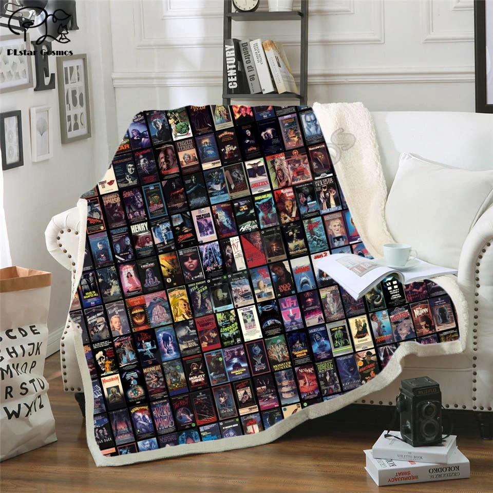 Video Store Horror Section Fleece Blanket Plush 3d Printed for Adults Sofa Sherpa Fleece Bedspread Wrap Throw Blanket style-1