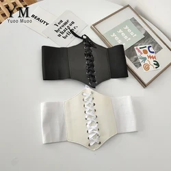 YuooMuoo Ins Fashion Waist Corsets Retro Gothic Women White Black Bandage Decorative Belt Sexy Lace Up Bustiers Corsets