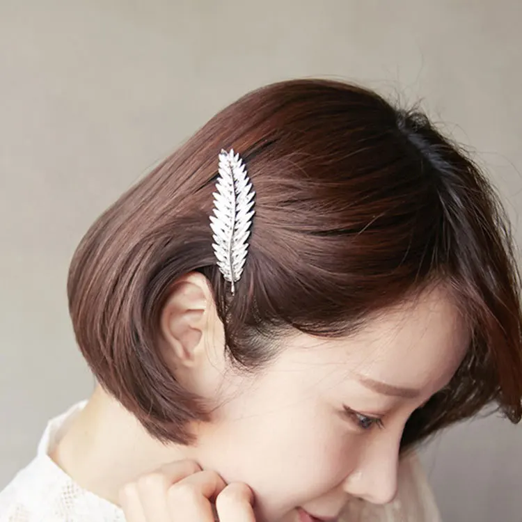 Alloy Antique Silver Golden Leaf Feather Barrettes Hair Clips & Pins Headwear Hair Accessories for Women