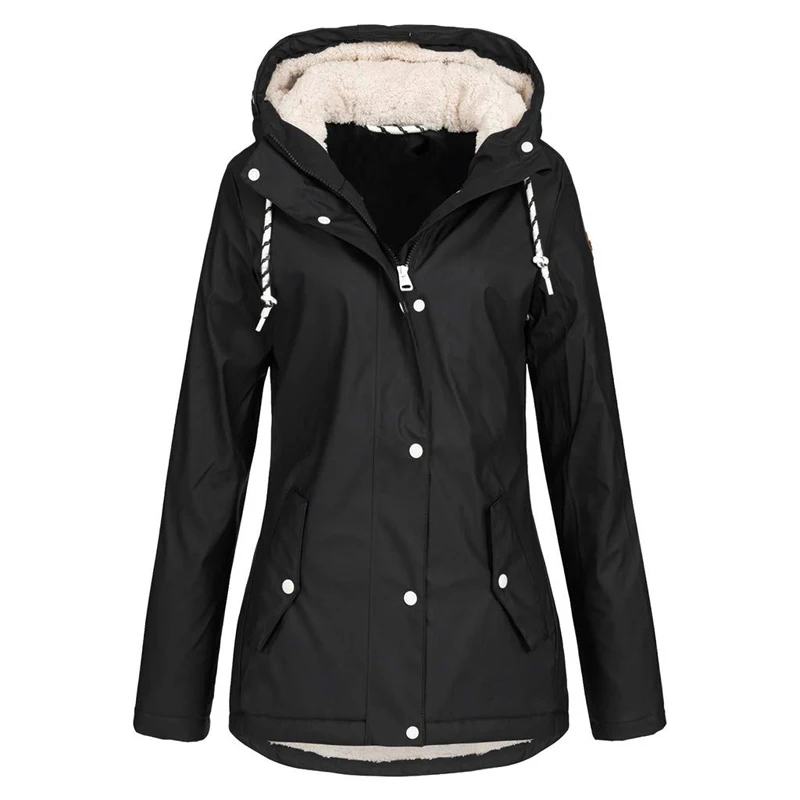 Winter Casual Hoodies Women Plush Coat Thick Button Pocket Warm Hooded Coat Woman Black Coat Women's Winter Parkas