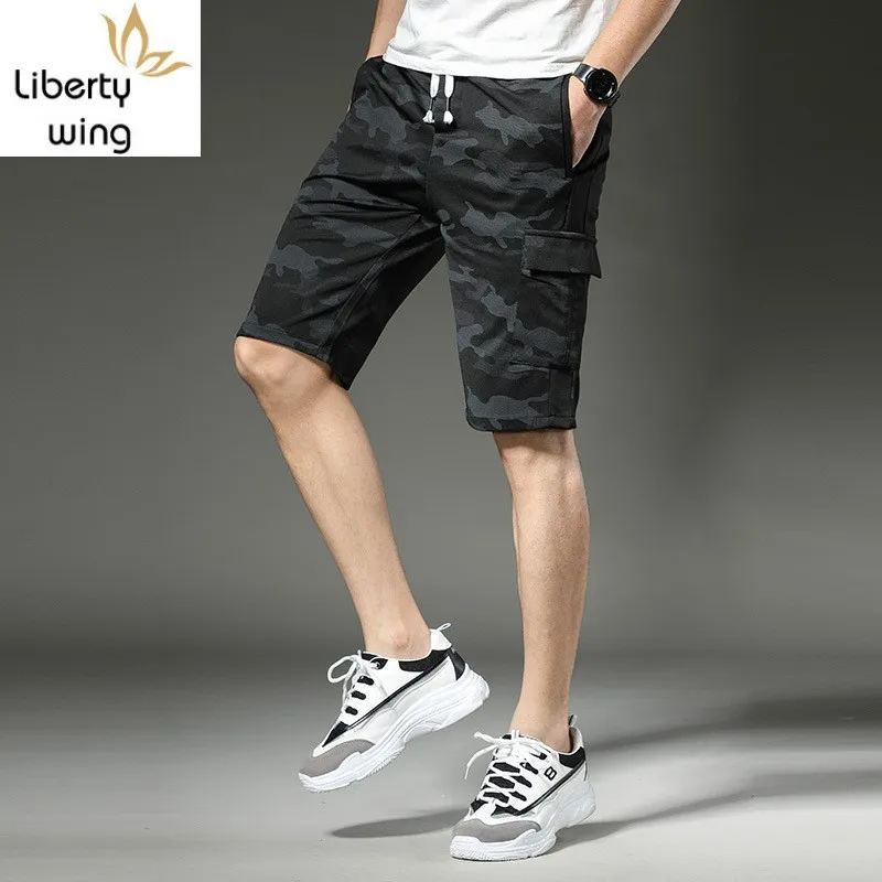 Fashion Men Knee Length Summer Elastic Waist Outside Jogging Short Trousers Man Slim Fit Camouflage Printed Beach Shorts