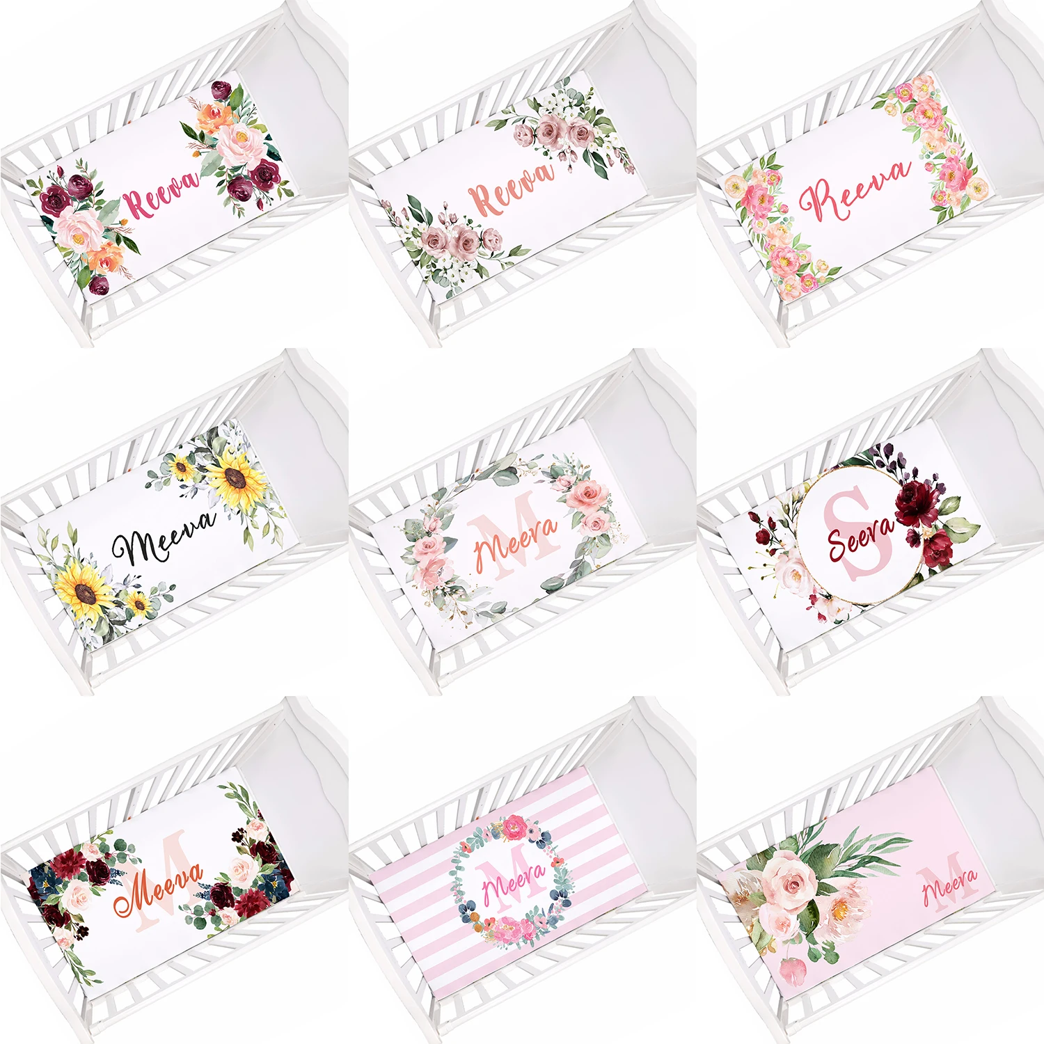 LVYZIHO Custom Name Flowers Baby Crib Sheet,Personalized Crib Sheet Floral  28