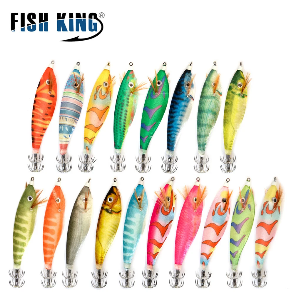 FISH KING 16g Luminous Squid Jigs Sea Fishing Lure Octopus 11cm 3D Eyes Artificial Hard Bait Fishing Saltwater Squid Hook