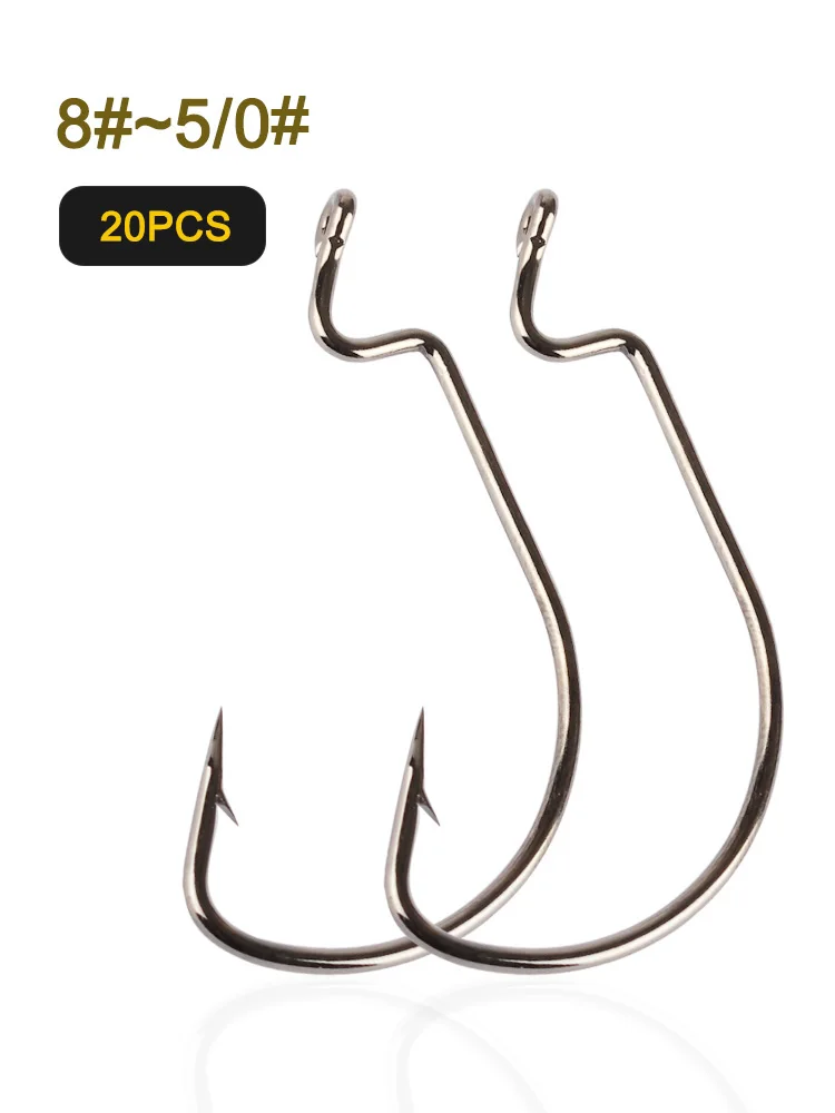 20pcs/lot Texan Hooks High Carbon Steel Offset Hook Karpervissen Fishhooks Lure Softjerk 8#~-5/0 Anzuelos Pesca Fishing Tackle