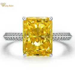 Wong Rain 100% 925 srebro kruszony lód Citrine diamenty o wysokiej zawartości węgla kamień szlachetny ślubny pierścionek zaręczynowy Fine Jewelry