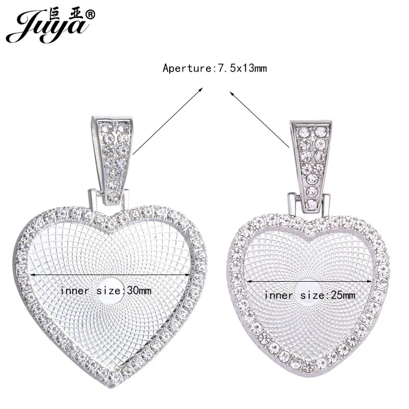 3PC Heart Cabochon Pendant Base 25/30mm Zircon Blank Settings Tray Charms For Necklaces DIY Jewelry Making Accessories Findings