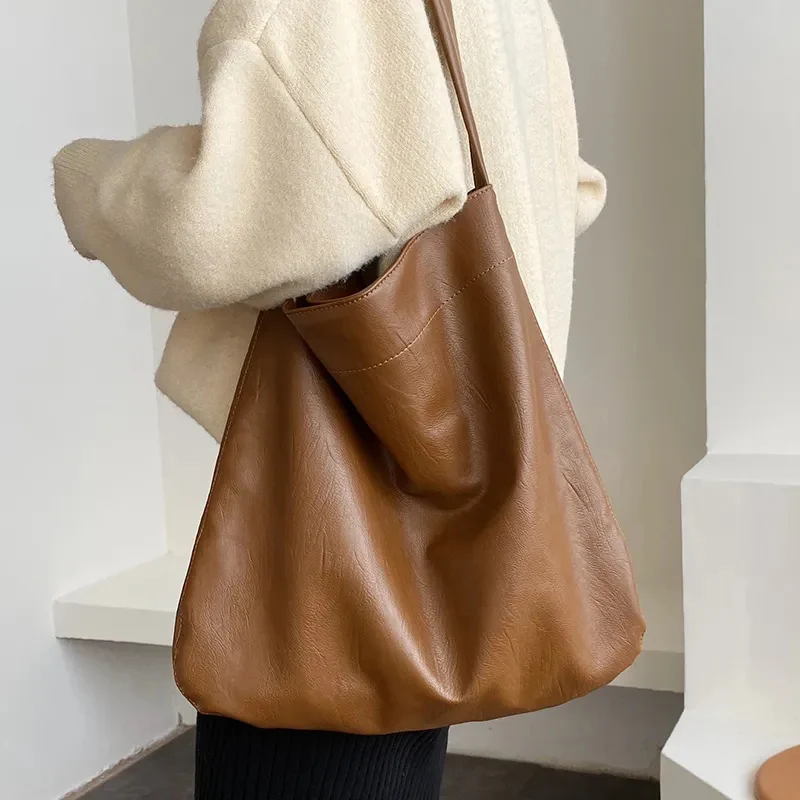 Bolsos de mano de lujo para mujer, bandoleras de piel sintética Vintage, bolso de compras femenino de cuero suave de gran capacidad, mochila
