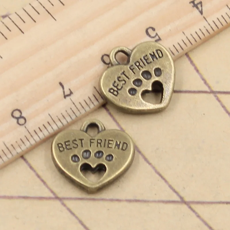 10pcs Charms Heart Best Friend Lock 14x15mm Tibetan Bronze Silver Color Pendants Antique Jewelry Making DIY Handmade Craft