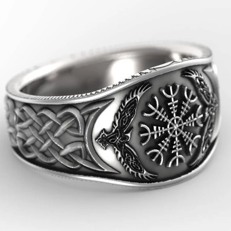 Nordic mythology Viking Celtic compass retro graffiti plated ring man