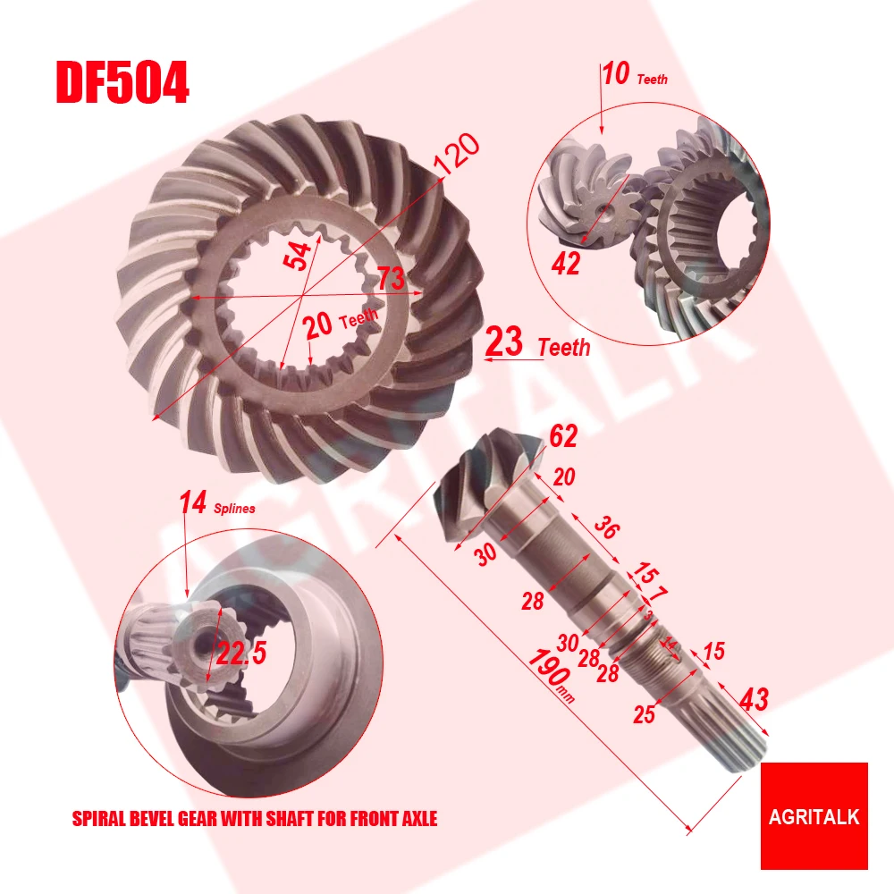 

Set of spiral bevel gear and shaft for DF504 series tractor , the front axle use, part number: