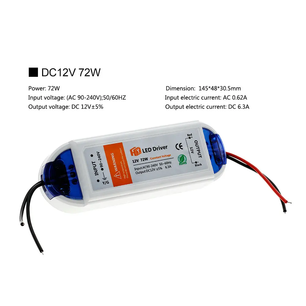 LED Lighting Transformers DC12V 18W 36W 72W 100W High Quality Safe Driver For LED Strip Switching Power Supply.