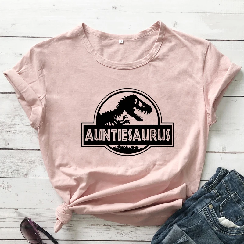 Auntiesaurus 100% Cotton T-shirt Trendy Women's Dinosaur Graphic Top Tee Shirt Funny Aunt To Be Gift Tshirt Femme