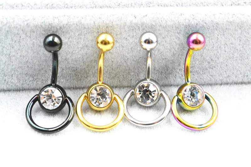 Free shippment 50PCS Body Jewelry-New Circle Gems Navel Belly Button Surgical Steel Navel Piercing 14G Hoop Navel Piercing