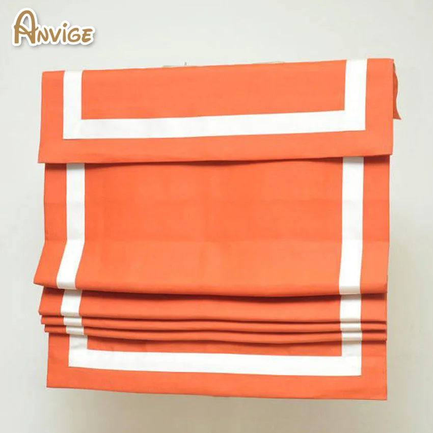 Modern Orange and White Striped Flat Roman Shades Customized Roman Blinds With Installation Included