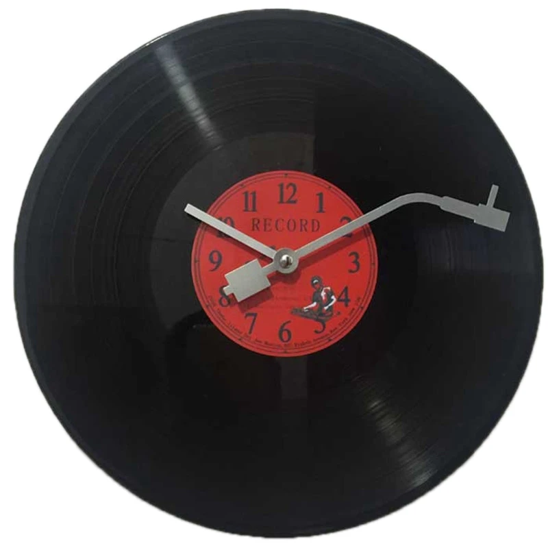 European Retro Nostalgic Ultra-Quiet Clock Vinyl Record Personality Wall Clock Cafe Bar Decorative Wall Clock