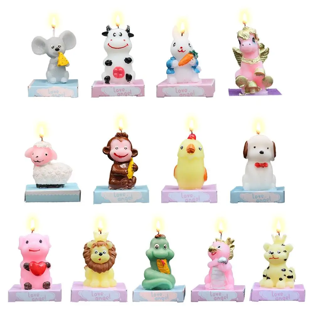 Cartoon Birthday Candle 12 Zodiacal Animals Shape Birthday Cake Candle Valentines Wedding Party Smokeless Candles Celebration