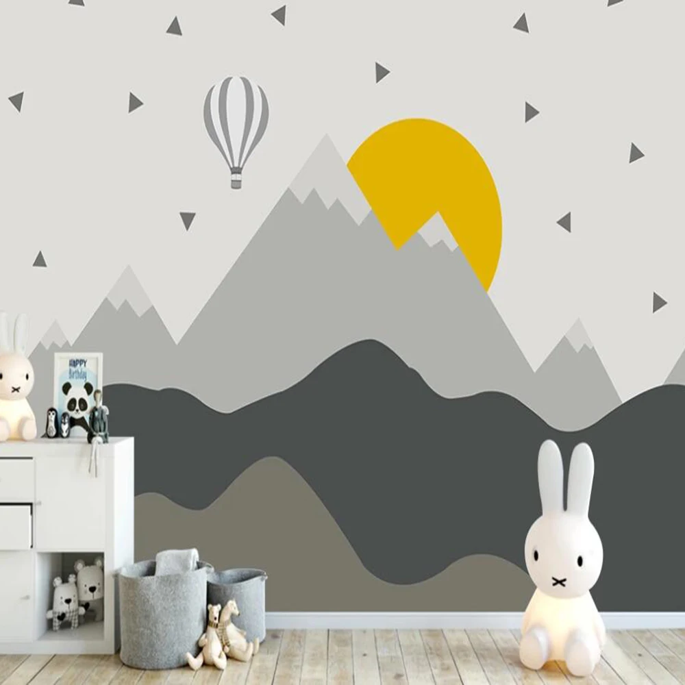 

Milofi Custom Large 3D Wallpaper Mural Children's Room Geometric Mountain Hot Air Balloon Background Wall Decoration Mural Wallp