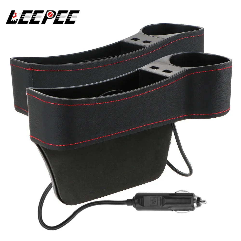 Car Seat Gap Storage Box Auto Crevice Pocket Case USB Chargers Power Adapter Phone Cups Holder PU Leather Automotive Accessories