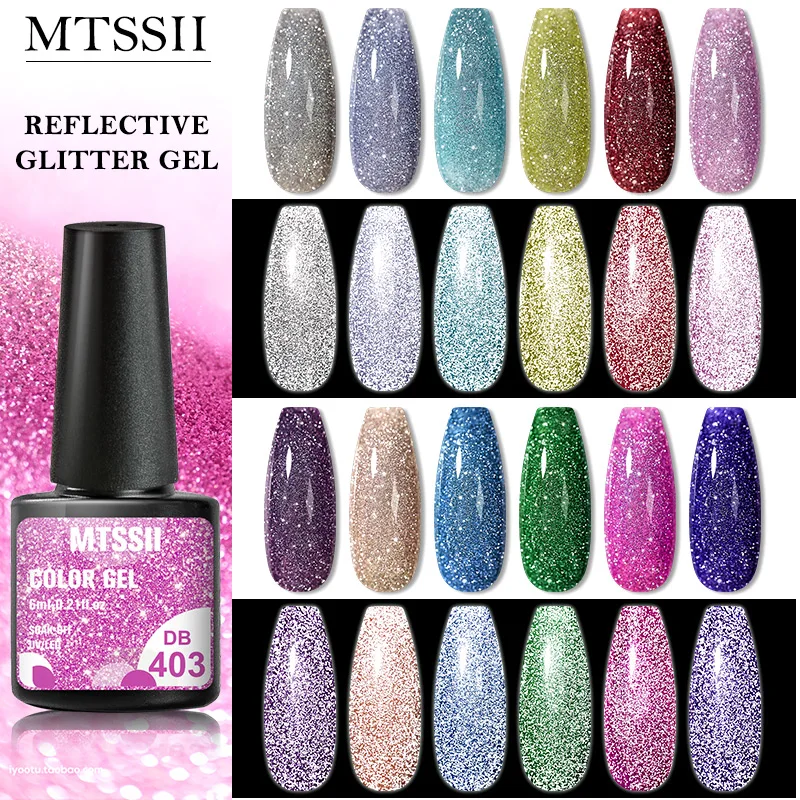 Mtssii 6ML Reflective Gel Nail Polish Shiny 14 Colors Semi-permanent UV Gel varnish Hybrid Nail Polish for Nail Art Manicure