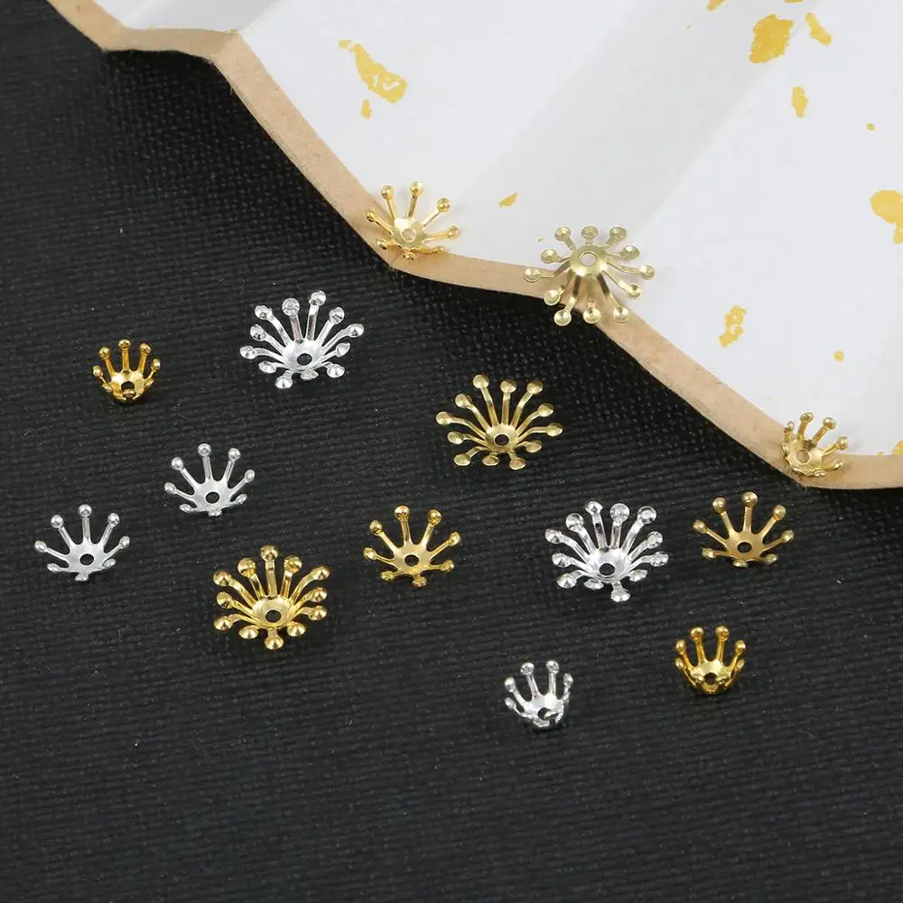 20pcs Gold Silver Brass Hollow Flower Beads Cap Spacer For DIY Earrings Bracelet Necklace Jewelry Making Connectors Accessories