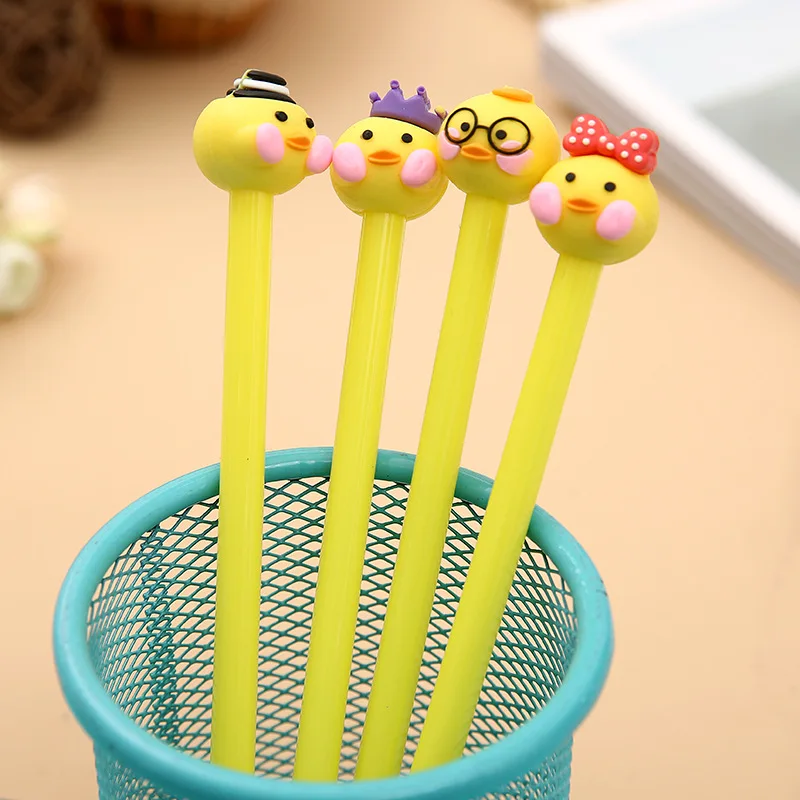 20 Pcs Cute Cartoon Yellow Duck Gel Pen Black Student Signature Pen  Kawaii School Supplies Escolar Material Escolar