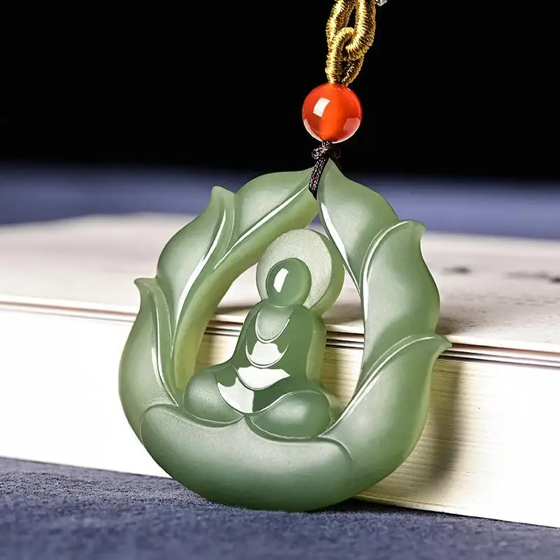 Natural A hetian jade carving jade guan yin green jade pendant unique design jadeite jade necklace men jewelry women pendants