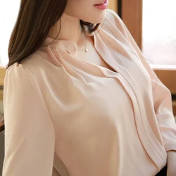 Plus Size White Chiffon Blouse Women Summer Shirts Ladies Elegant Work V-neck Blouses Long Sleeve Shirt Office Slim Blusas Top