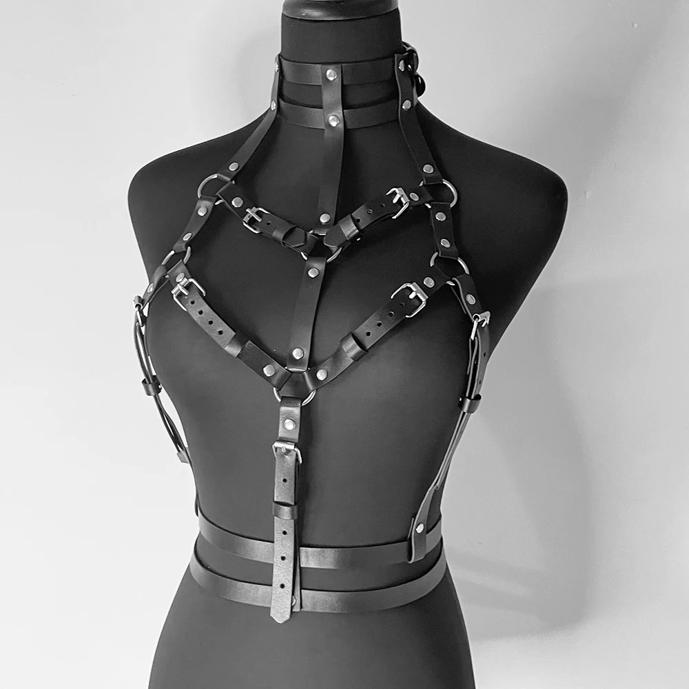 Leather Body Chest Women's Harness Bra Bdsm Lingerie Bondage Suspender Erotic Sexy Goth Cage Waist Garter Belt Fetish