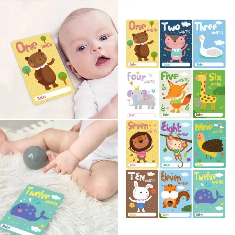 12 Pcs Baby Milestone Photo Cards - 12 PCs Photo Cards To Capture Your Baby's First Year Memorable Moments Newborn Photo Props