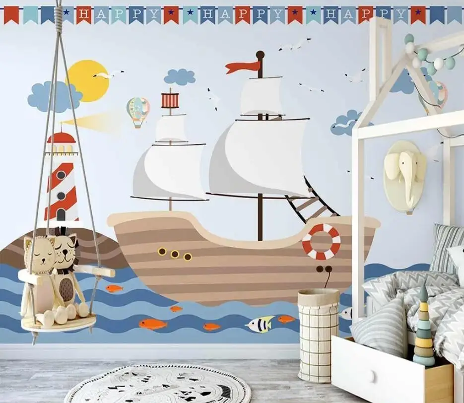 beibehang Custom modern new Nordic hand-painted nautical children's room indoor background wallpaper wall papers home decor