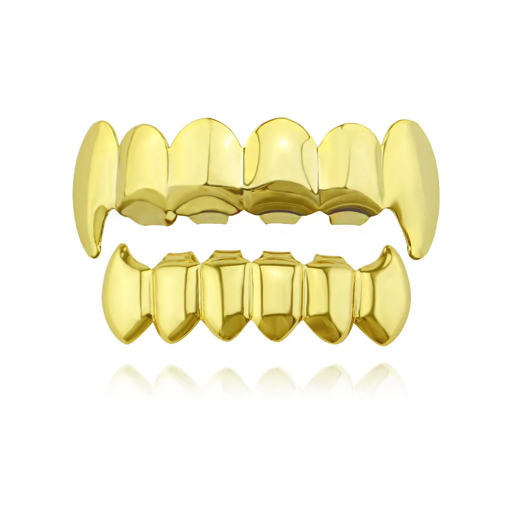 Black Gold Color Plated Hip hop Teeth Grill Top & Bottom Grill Hip Hop Bling Rose Gold Silver Color Vampire Teeth for Halloween