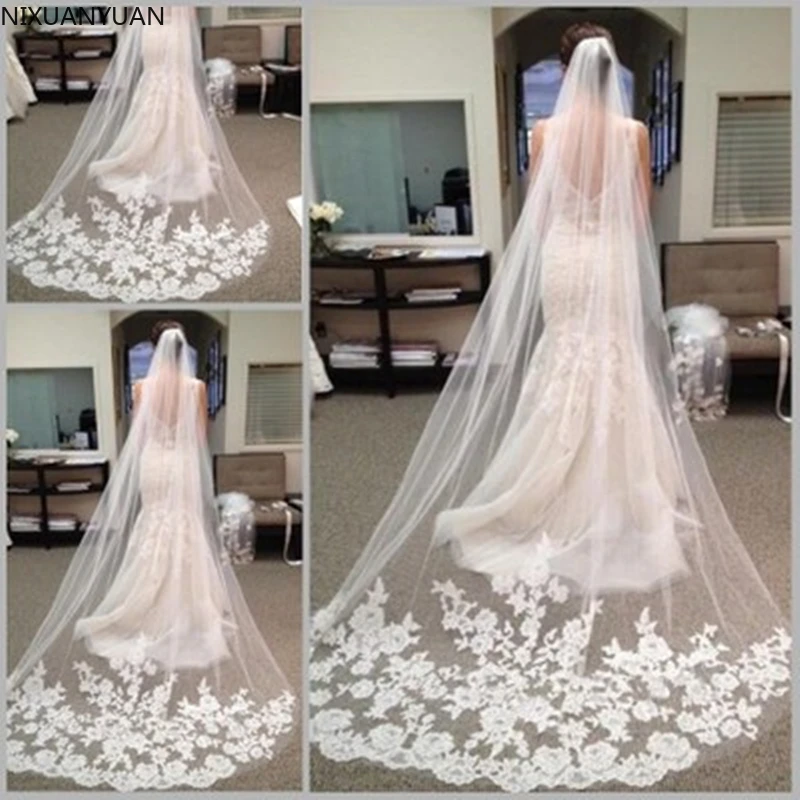 New Arrival 300 CM One Layer Appliques Edge Bridal Veil Veil Church Wedding Veil Wedding Accessories