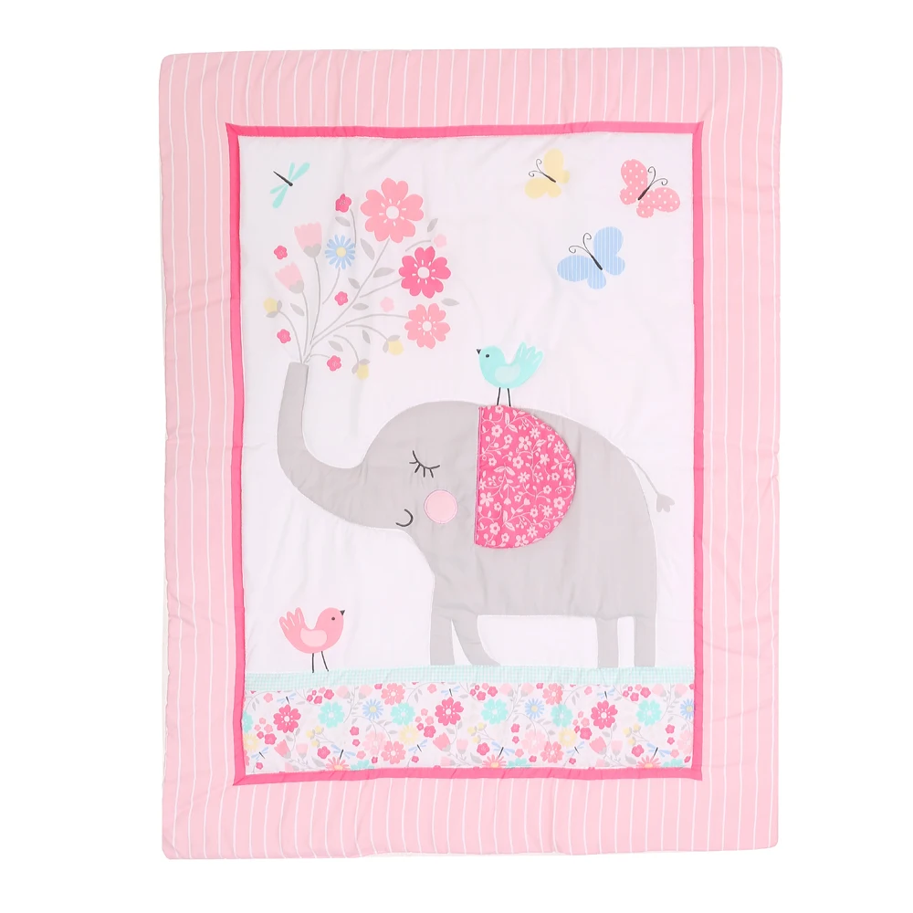 Juego de ropa de cama para cuna de bebé, elefante rosa, incluye edredón, Sábana de cuna, falda de cuna, gran oferta, 3 piezas